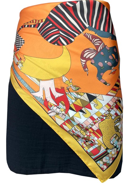 Nil Scarf Yellow/figür 70*70 cm Fular Eşarp modelleri