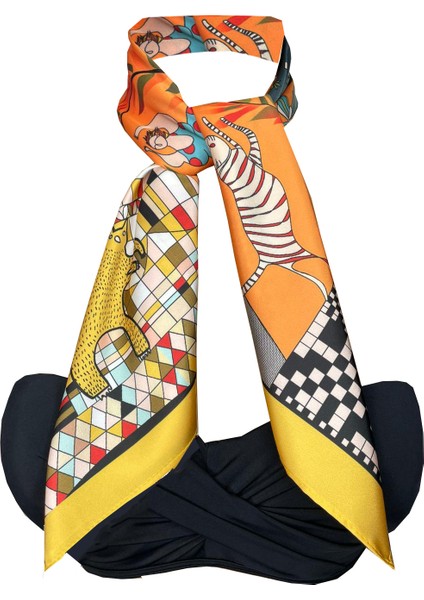 Nil Scarf Yellow/figür 70*70 cm Fular Eşarp fırsatları