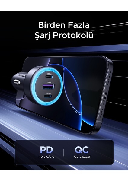 30W 3 Portlu Araç Içi Şarj Cihazı Çakmaklık Adaptörü, 45843