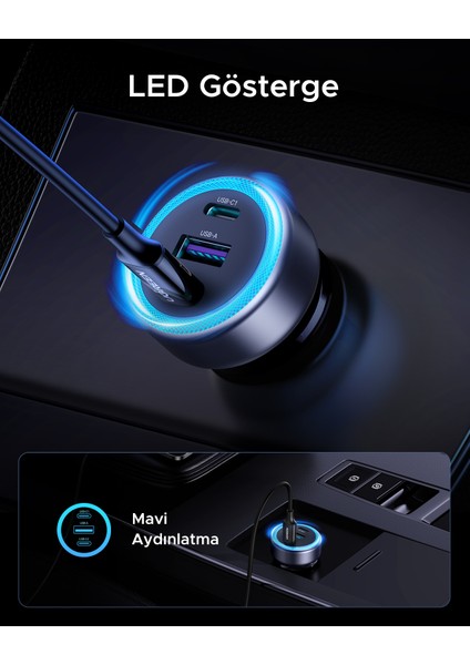 30W 3 Portlu Araç Içi Şarj Cihazı Çakmaklık Adaptörü, 45843