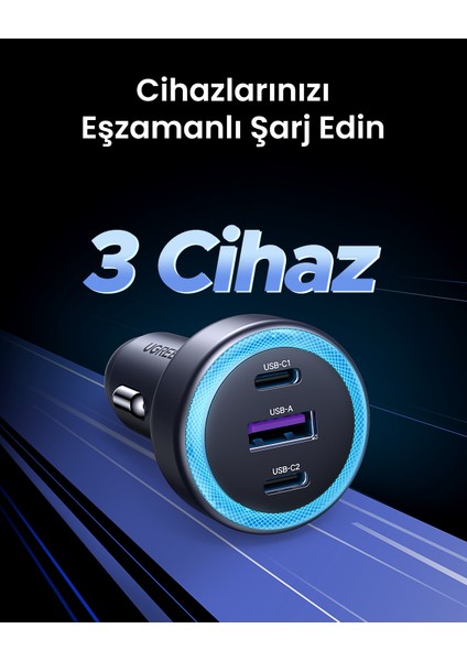 30W 3 Portlu Araç Içi Şarj Cihazı Çakmaklık Adaptörü, 45843