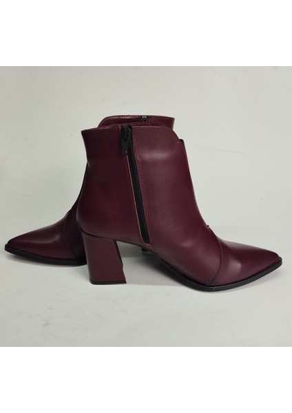 Kadın Hakiki Deri Lastik Detaylı Bordo Topuklu Bot modelleri