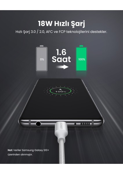 Örgülü USB Type-C Şarj ve Data Kablosu, 50 cm, 60130