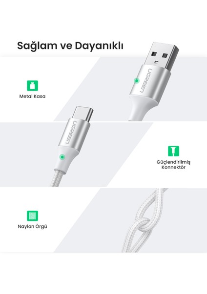 Örgülü USB Type-C Şarj ve Data Kablosu, 50 cm, 60130