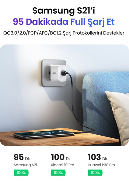 USB-C to USB-A 3A QC Hızlı Şarj Kablosu, 0,25 Metre, Siyah, 60114