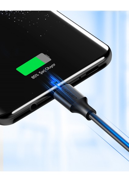 USB-C to USB-A 3A QC Hızlı Şarj Kablosu, 0,25 Metre, Siyah, 60114