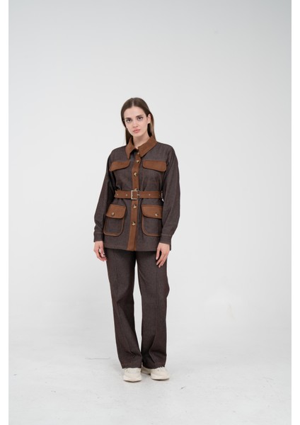 Kontrast Cepli Tokalı Kuşaklı Kadın Takım 1764