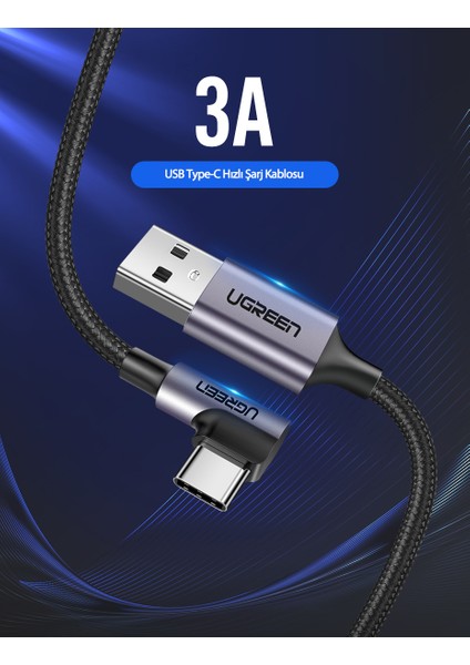 USB-C to USB-A 3A QC 90 Derece Hızlı Şarj Kablosu, 1 Metre, Uzay Girişi, 50941 fiyatları