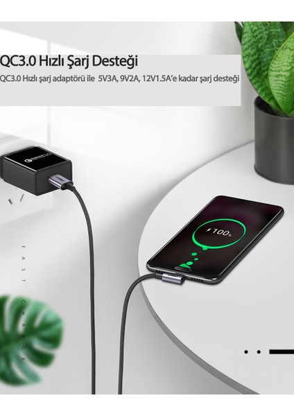 USB-C to USB-A 3A QC 90 Derece Hızlı Şarj Kablosu, 1 Metre, Uzay Girişi, 50941 fırsatları