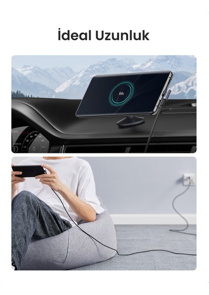 USB-C to USB-A 3A QC 90 Derece Hızlı Şarj Kablosu, 1 Metre, Uzay Girişi, 50941