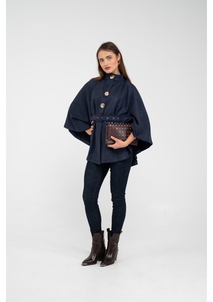 Süet Dokulu Kuşaklı Altın Düğmeli Kadın Pelerin Kap 9000 fırsatları