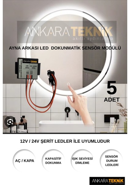 Ayna Arkası On-Off Dimmer Dokunmatik Sensör - Power Simgeli - 12-24V - 9A