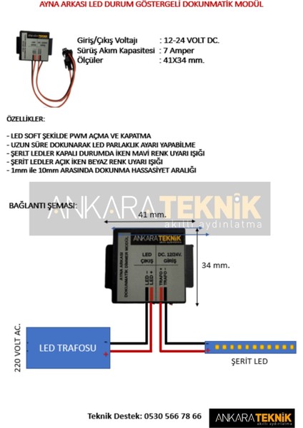 Ayna Arkası On-Off Dimmer Dokunmatik Sensör - Power Simgeli - 12-24V - 9A fırsatları