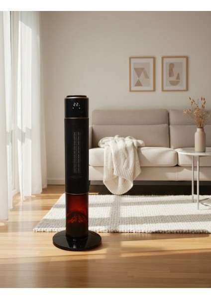 German HG-BLKO Black Oval Seri OLED Şömineli Ekran Dijital Kule Tipi Seramik Fanlı Isıtıcı fiyatları