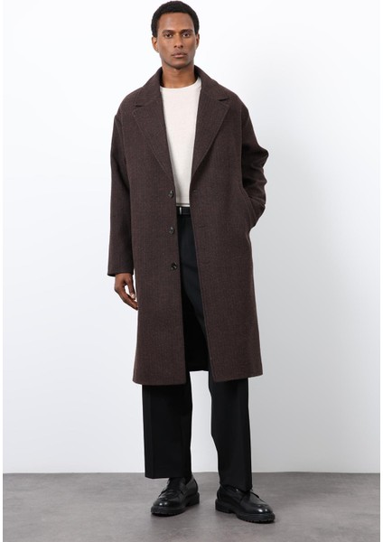 Kahve Relax Fit Balıksırtı Desenli Erkek Kaban fiyatları