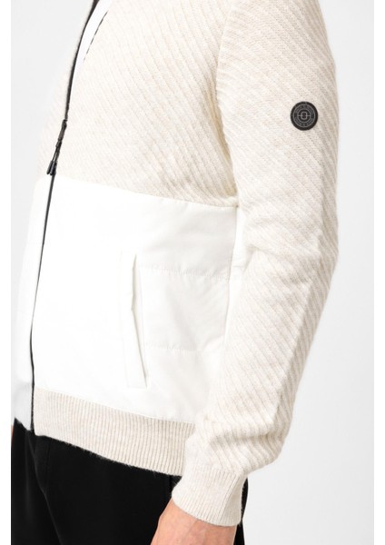 Ekru Regular Fit Desenli Yumuşak Dokulu Fermuarlı Hırka modelleri