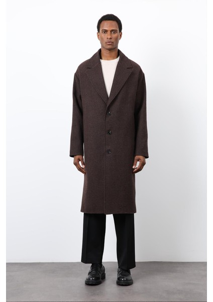 Kahve Relax Fit Balıksırtı Desenli Erkek Kaban fırsatları