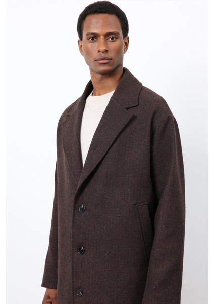 Kahve Relax Fit Balıksırtı Desenli Erkek Kaban indirimleri