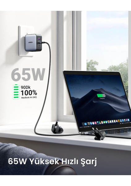 65W GaN 3 Portlu Seyahat Hızlı Şarj Cihazı , 90409