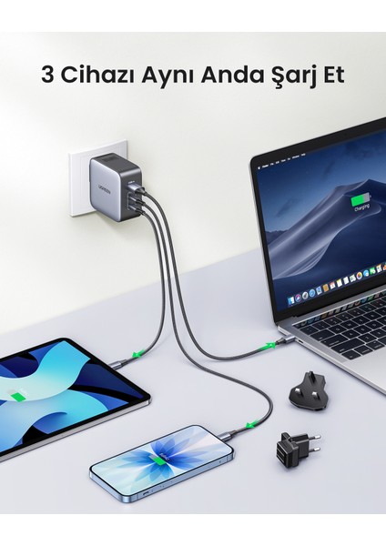 65W GaN 3 Portlu Seyahat Hızlı Şarj Cihazı , 90409