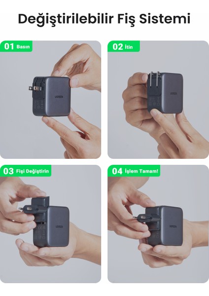 65W GaN 3 Portlu Seyahat Hızlı Şarj Cihazı , 90409