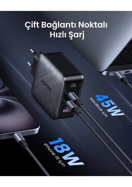 65W Şarj Cihazı Type-C 3xUSB-C, 1xUSB-A, Siyah, 70774