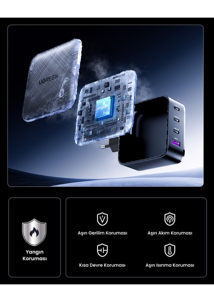 65W Şarj Cihazı Type-C 3xUSB-C, 1xUSB-A, Siyah, 70774