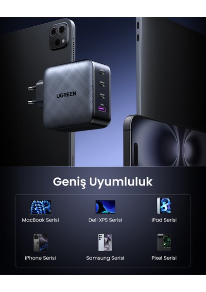 65W Şarj Cihazı Type-C 3xUSB-C, 1xUSB-A, Siyah, 70774