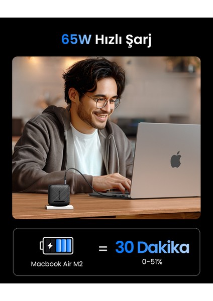 65W Şarj Cihazı Type-C 3xUSB-C, 1xUSB-A, Siyah, 70774