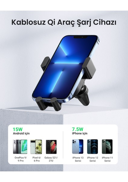 Magsafe 15W Kablosuz Araç İçi Hızlı Şarj Cihazı, Otomatik Sensörlü Tutucu, Siyah, 40118