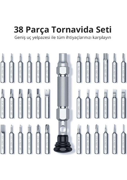 38 Parça Alüminyum Alaşımlı Hassas Elektronikçi Tornavida Seti, 80459