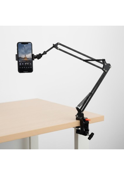 Hareketli Telefon Tutucunun Orjinal Modeli – 360° Döner Başlık, 2 Yönlü Kelepçe, Yatak Başlığı ve Masa Için Ayarlanabilir Uzun Kol Stand - Sadece Telefon Uyumlu | Ct3