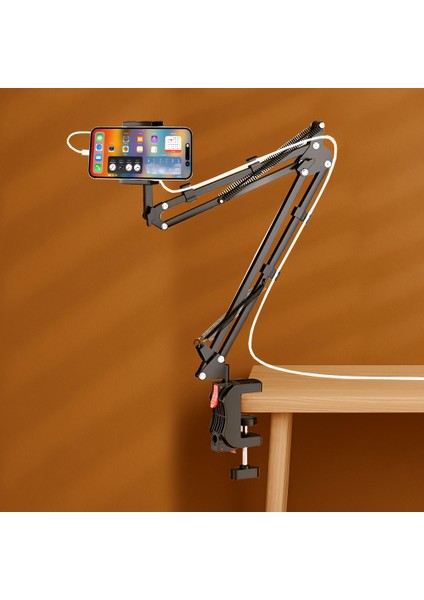 Hareketli Telefon Tutucunun Orjinal Modeli – 360° Döner Başlık, 2 Yönlü Kelepçe, Yatak Başlığı ve Masa Için Ayarlanabilir Uzun Kol Stand - Sadece Telefon Uyumlu | Ct3 modelleri