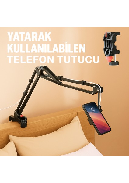 Hareketli Telefon Tutucunun Orjinal Modeli – 360° Döner Başlık, 2 Yönlü Kelepçe, Yatak Başlığı ve Masa Için Ayarlanabilir Uzun Kol Stand - Sadece Telefon Uyumlu | Ct3 fırsatları