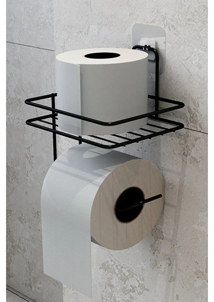 Yapışkanlı Tuvalet Kağıtlığı Tutacağı Askısı Mat Siyah Metal Tuvalet Kağıtlık