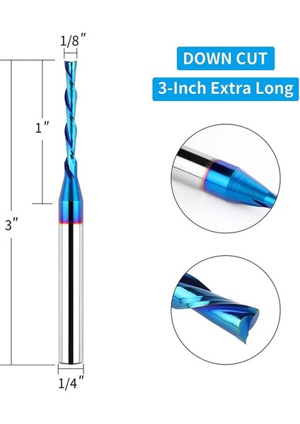 Downcut Spiral Yönlendirici Bit 1/4 Inç Shank 1/8 Inç Kesme Çapı Ahşap Kesme Için Ekstra Uzun 3 Inç Katı Karbür Oyma (Yurt Dışından) fiyatları
