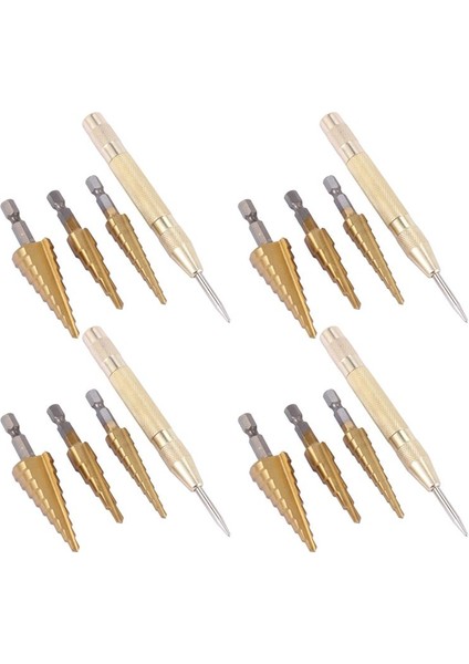 12 Pcs Hss Titanyum Adım Matkap Bit Seti ve 4 Pcs Otomatik Merkez Punch (Yurt Dışından)