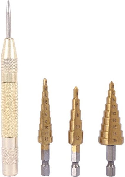 12 Pcs Hss Titanyum Adım Matkap Bit Seti ve 4 Pcs Otomatik Merkez Punch (Yurt Dışından) modelleri