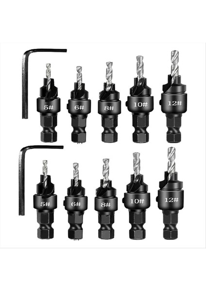 2 SETSX5PCS Countersunk Matkap Altıgen Saplama Çelik Delik Açıcı Set Ahşap Konik Delik Entegre Matkap Biti Gümüş (Yurt Dışından)