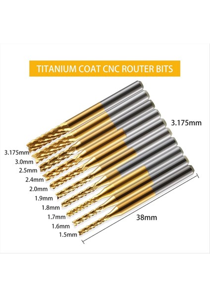 Uç Değirmen Setleri 10 Adet Titanyum Ceket Uç Fabrikası 1/8 Inç Şey (Yurt Dışından) modelleri