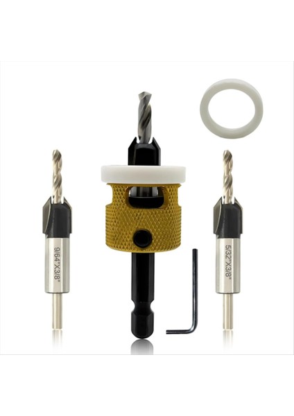 Hex Shank Counterk Matkap Bit Seti 1/8 Inç 9/64 Inç 5/32 Inç Ahşap Konuşma Matkap Bitleri+Ayarlanabilir Bit Derinlik Durumu (Yurt Dışından)