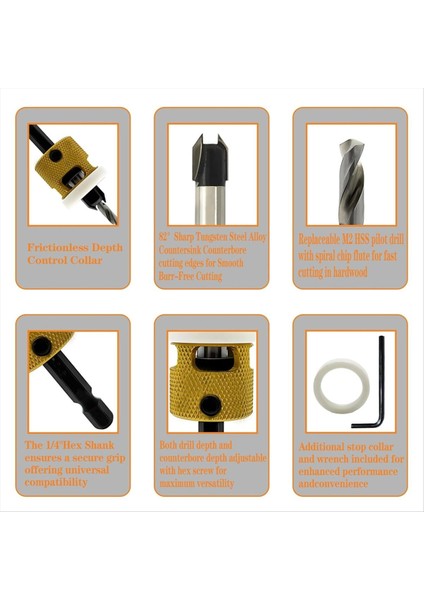 Hex Shank Counterk Matkap Bit Seti 1/8 Inç 9/64 Inç 5/32 Inç Ahşap Konuşma Matkap Bitleri+Ayarlanabilir Bit Derinlik Durumu (Yurt Dışından) fırsatları