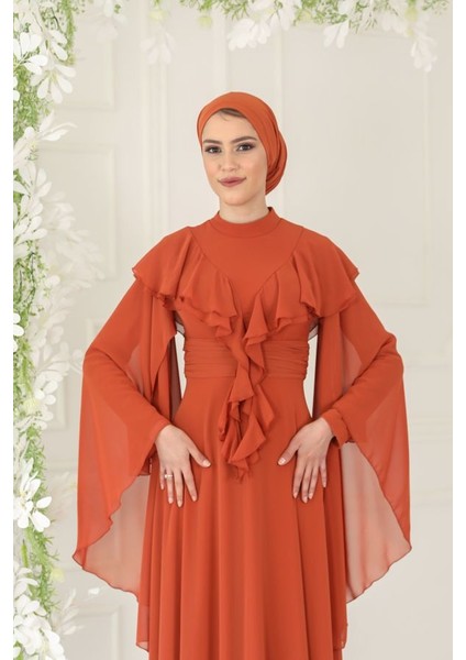 Tesettür Volanlı Abiye modelleri