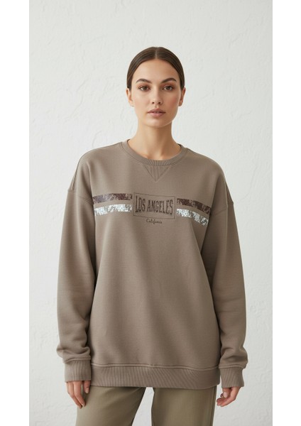 Kadın Baskılı Şardonlu Üç Ip Şevval Sweatshirt Kahverengi fiyatları