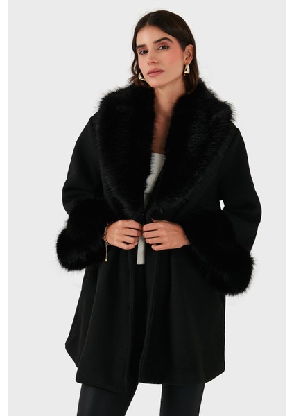 Via Dante Oversize Fit Şal Yaka Kürk Detaylı Astarlı Mont Bayan Mont 690852 fırsatları