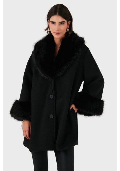 Via Dante Oversize Fit Şal Yaka Kürk Detaylı Astarlı Mont Bayan Mont 690852 indirimleri