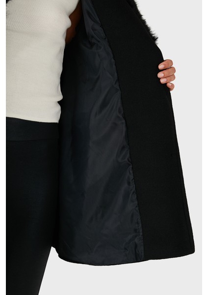 Via Dante Oversize Fit Şal Yaka Kürk Detaylı Astarlı Mont Bayan Mont 690852