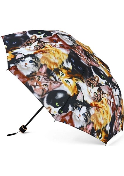 Kedi Desenli Yarasa Model 8 Telli Manuel Şemsiye