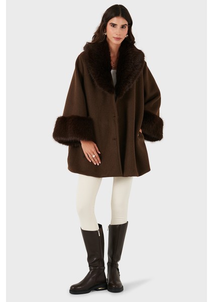 Via Dante Oversize Fit Şal Yaka Kürk Detaylı Astarlı Mont Bayan Mont 690852