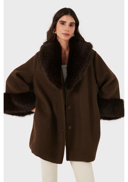 Via Dante Oversize Fit Şal Yaka Kürk Detaylı Astarlı Mont Bayan Mont 690852 fiyatları